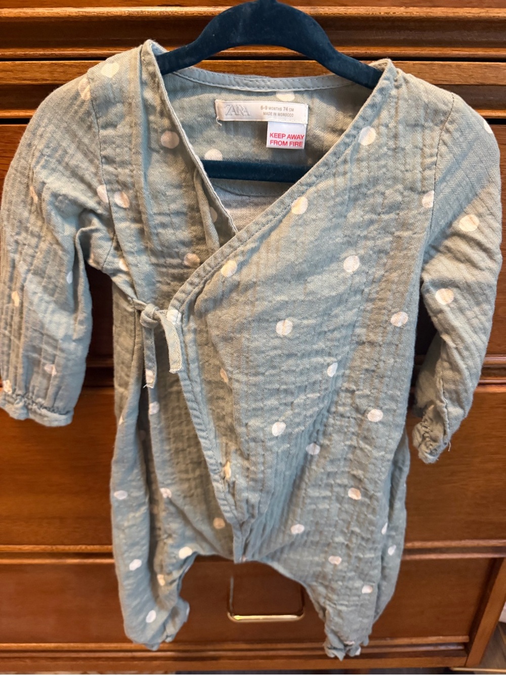 Zara sage green polka dot muslin one-piece